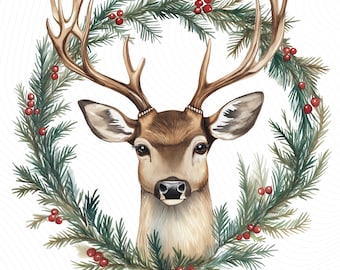 Watercolor Christmas Deer, Christmas Deer Clipart, Printable Watercolor Clipart, Junk Journal, Paper Craft, Digital Download