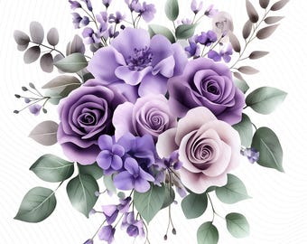 Purple Flowers Bouquet Clipart, Lavender Flowers Clipart, Watercolor Clipart, Junk Journal, Paper Craft, Digital Download,