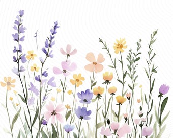 Pastel Wildflower Clipart, Whimsical Wildflower Clipart, Printable Watercolor Clipart, PaperCraft, Junk Journal, Digital Download