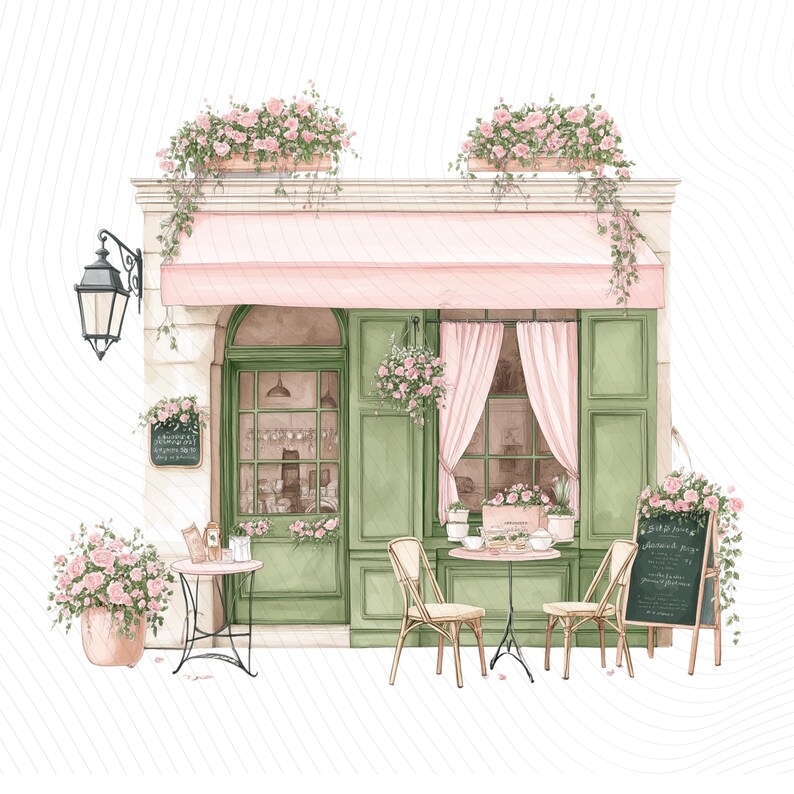 Watercolor Paris Cafe Clipart, Paris Travel Art, French Coffee Shop, Printable Watercolor Clipart, Junk Journal, Digital Download image 19