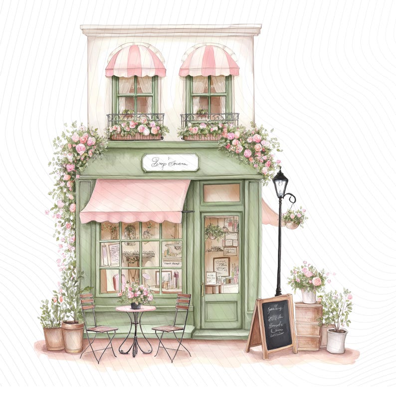 Watercolor Paris Cafe Clipart, Paris Travel Art, French Coffee Shop, Printable Watercolor Clipart, Junk Journal, Digital Download image 5