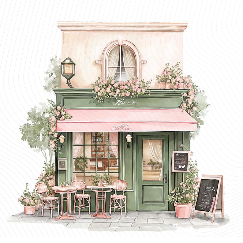Watercolor Paris Cafe Clipart, Paris Travel Art, French Coffee Shop, Printable Watercolor Clipart, Junk Journal, Digital Download image 18