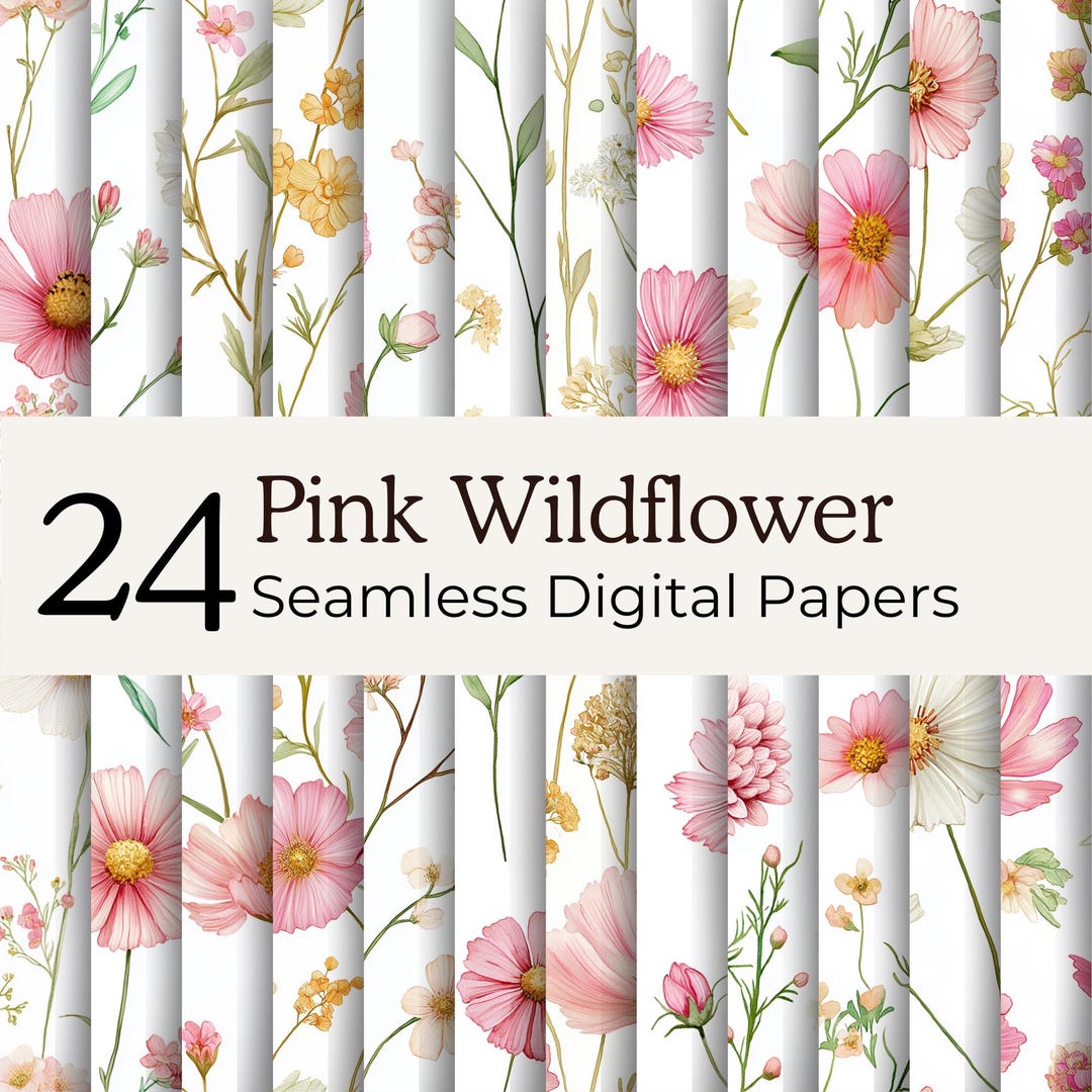 Pink Paper Patterns Pink Wildflower Seamless Pattern, Pink Floral Repeating Pattern, Meadow ...
