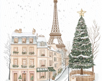 Christmas in Paris Clipart, Watercolour Christmas Clipart, Printable Watercolor Clipart, Junk Journal, Paper Craft, Digital Download