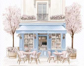Cute Paris Cafe Clipart, French Cafe, Watercolor Parisian Art, French Bakery, Junk Journal, Digital Download