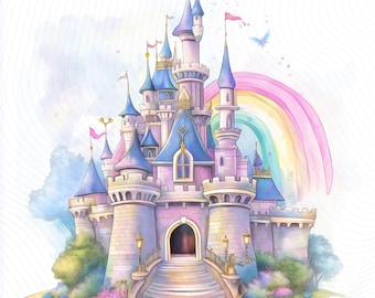 Watercolor Princess Castle, Magical Fairytale Castle, Pink Castle Clipart, Printable Watercolor Clipart, Digital Download, Junk Journal