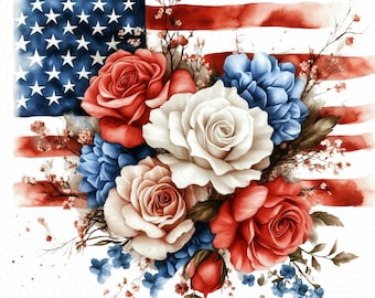 Patriottisch boeket clipart, 4 juli aquarel kunst, Amerikaanse vlag clipart, Paper Craft, Digitale download, Junk Journal