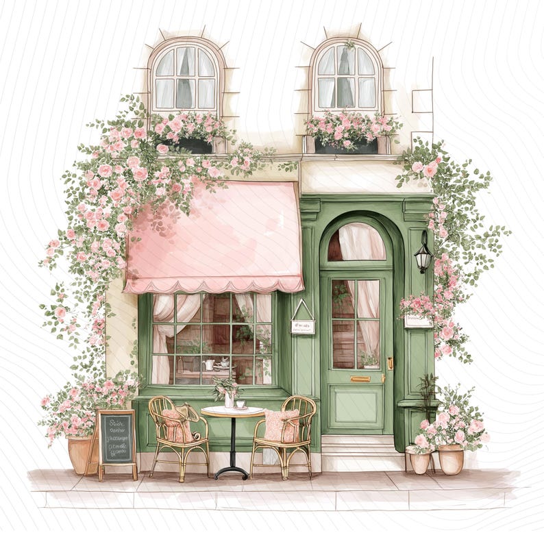 Watercolor Paris Cafe Clipart, Paris Travel Art, French Coffee Shop, Printable Watercolor Clipart, Junk Journal, Digital Download image 11
