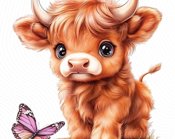 Highland Cow Clipart, Cute Cartoon Highland Cows, Cute Animal Art, Farm Animal Clipart, Digital Download, Junk Journal