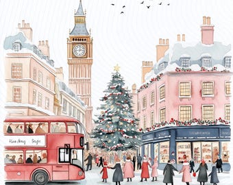 Christmas in London Clipart, London Christmas PNG Clipart, Printable Watercolor Clipart, Junk Journal, Paper Crafts, Digital Download