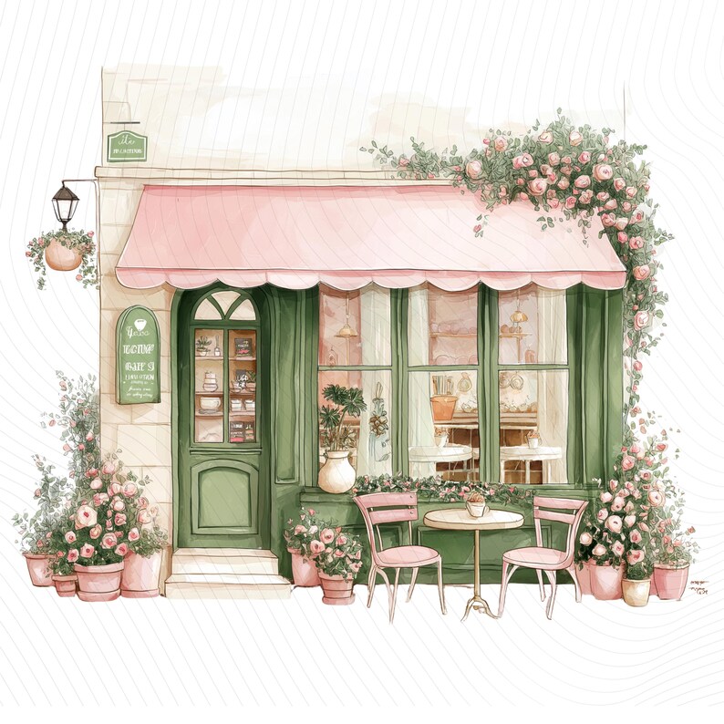Watercolor Paris Cafe Clipart, Paris Travel Art, French Coffee Shop, Printable Watercolor Clipart, Junk Journal, Digital Download image 16