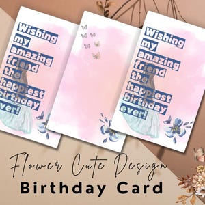 Tarjeta de feliz cumpleaños imprimible con diseño de flores y mariposas para su tarjeta de cumpleaños para una amiga en blanco por dentro Descarga instantánea 4 x 6 pulgadas 5 x 7 pulgadas A4