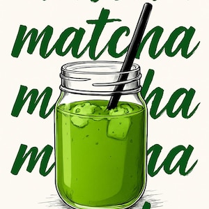 Lámina artística de matcha: Latte helado de matcha, póster de matcha para decoración de cafeterías, estética de té verde, regalo para amantes del matcha