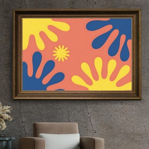 Papel tapiz retro de los años 70, diseño abstracto, regalo imprimible, formas corales vibrantes y divertidas, descarga digital, decoración para el hogar moderna