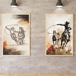 Cowboy Rodeo Art Prints: Wild West Horse Line Art (Digital Download)