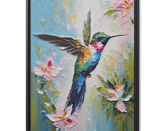 Hummingbird Oil Painting Print – Bird & Floral Canvas, Colorful Nature Wall Art, Large Statement Decor