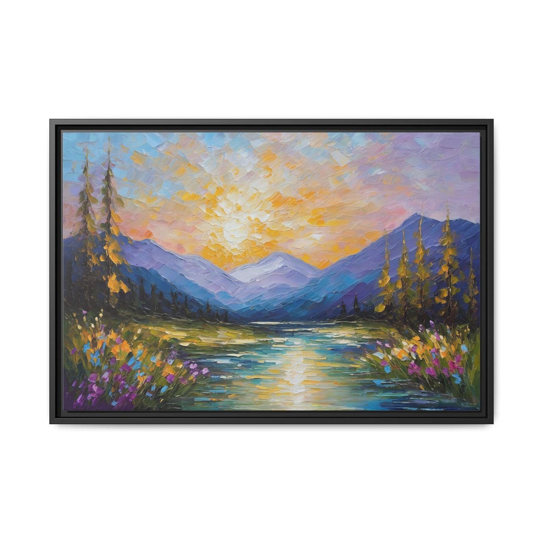 Original Mountain Sunset Oil Painting on Canvas – Large Abstract ...