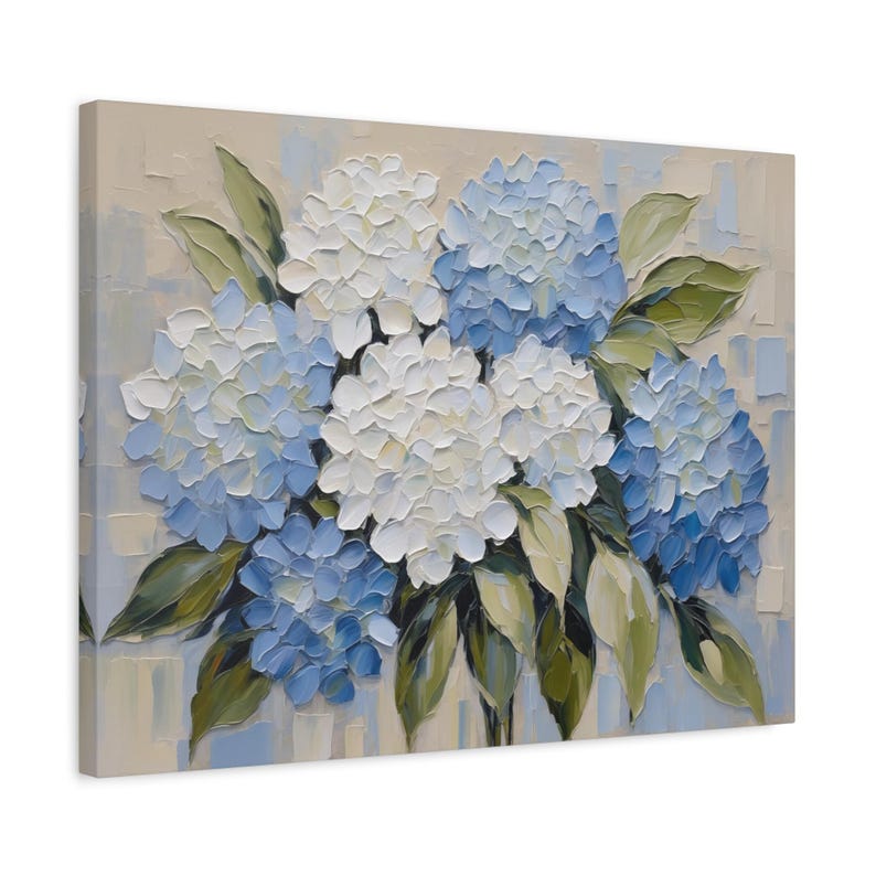 Hydrangeas Oil Painting – Floral Canvas Art, Original White & Blue ...