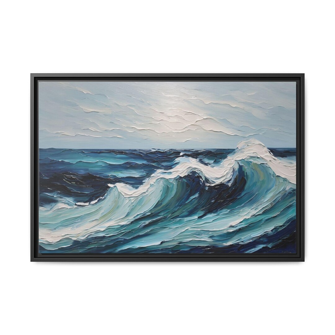 Blue Ocean Wave Oil Painting Print – Abstract Canvas, Minimalist ...