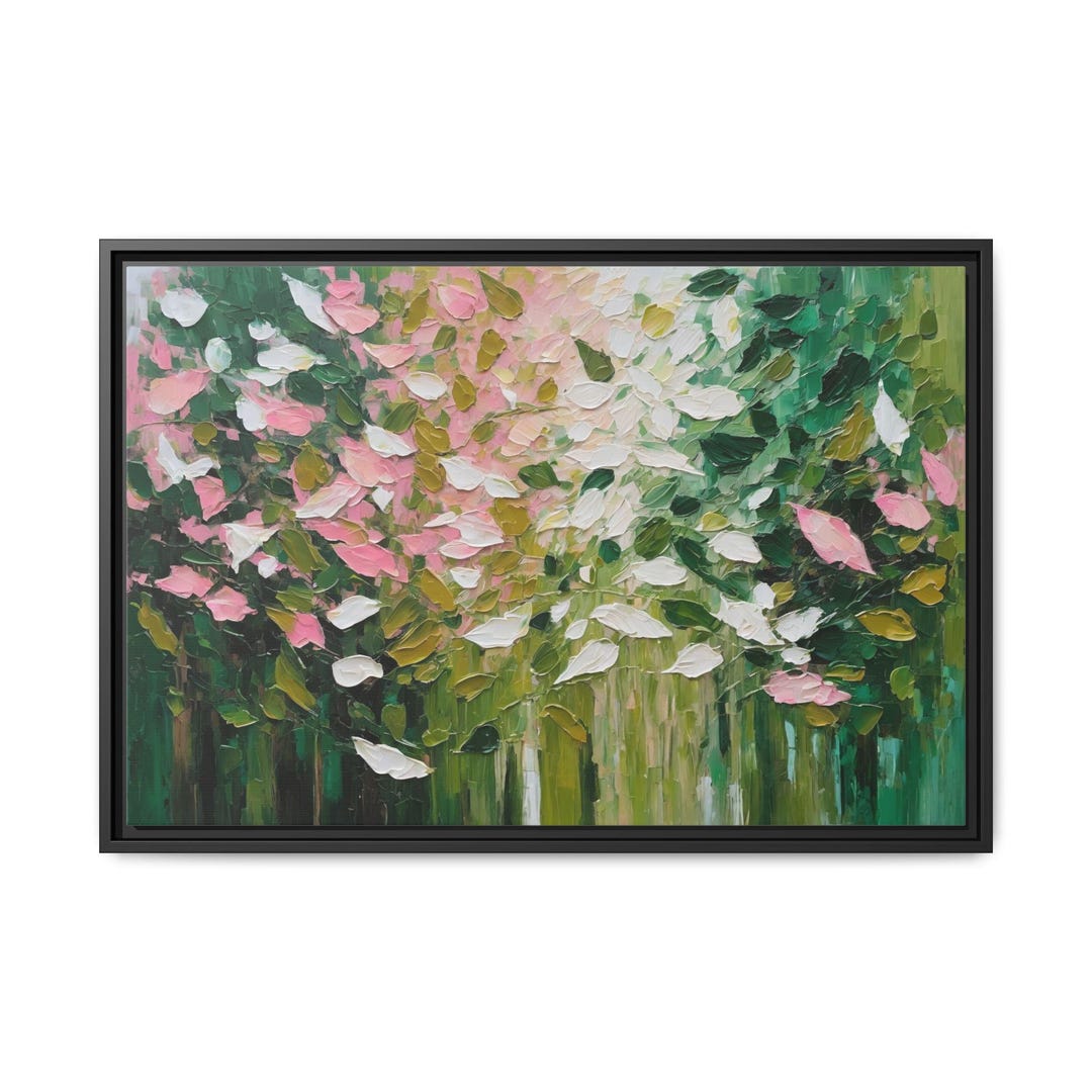 Abstract Floral Oil Painting Print on Canvas – Large Green & Pink ...