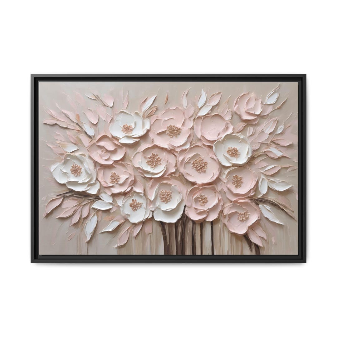 Abstract Peony Oil Painting Print – Large Pink & White Floral Canvas ...