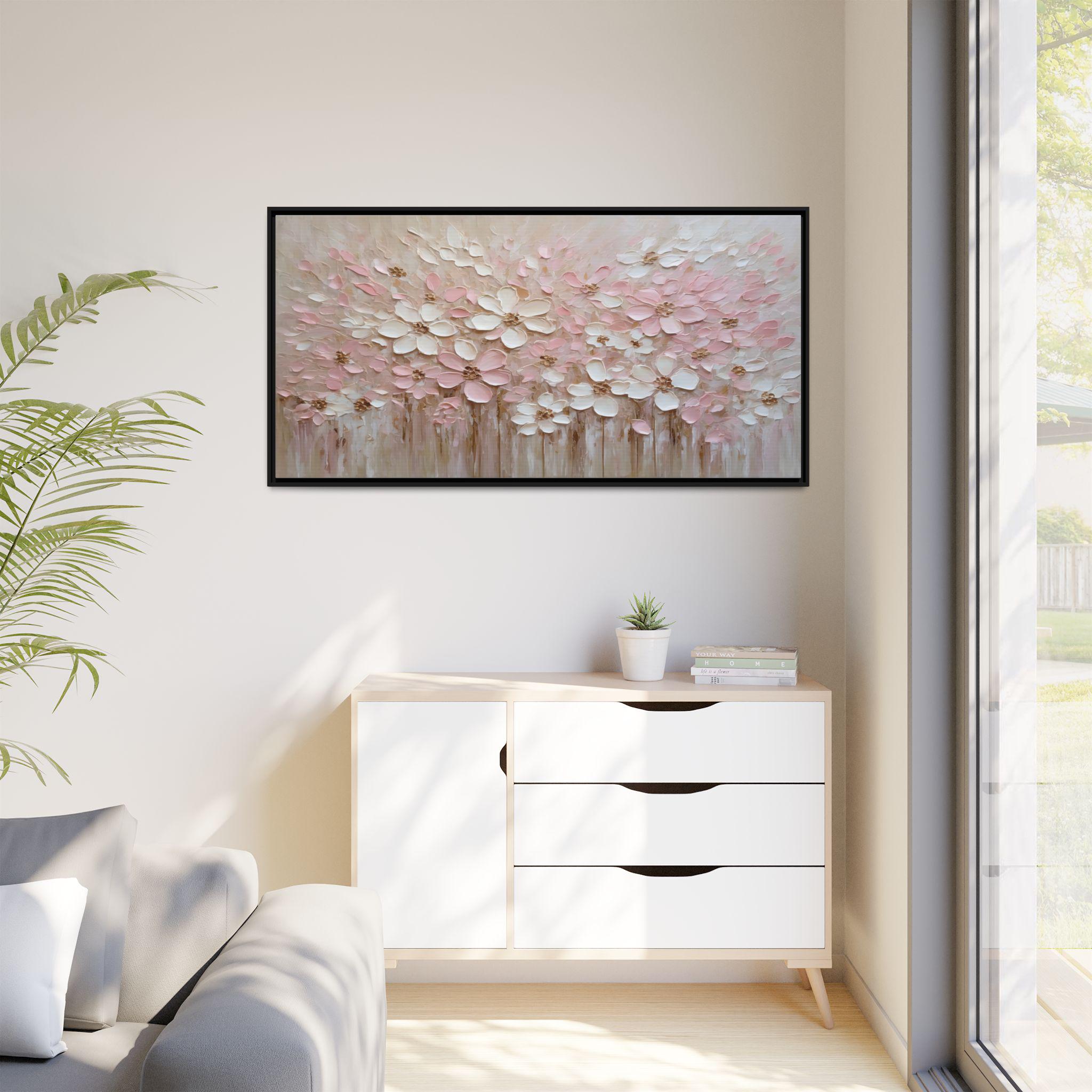 Pink & White Floral Oil Painting Print – Large Abstract Canvas Art ...