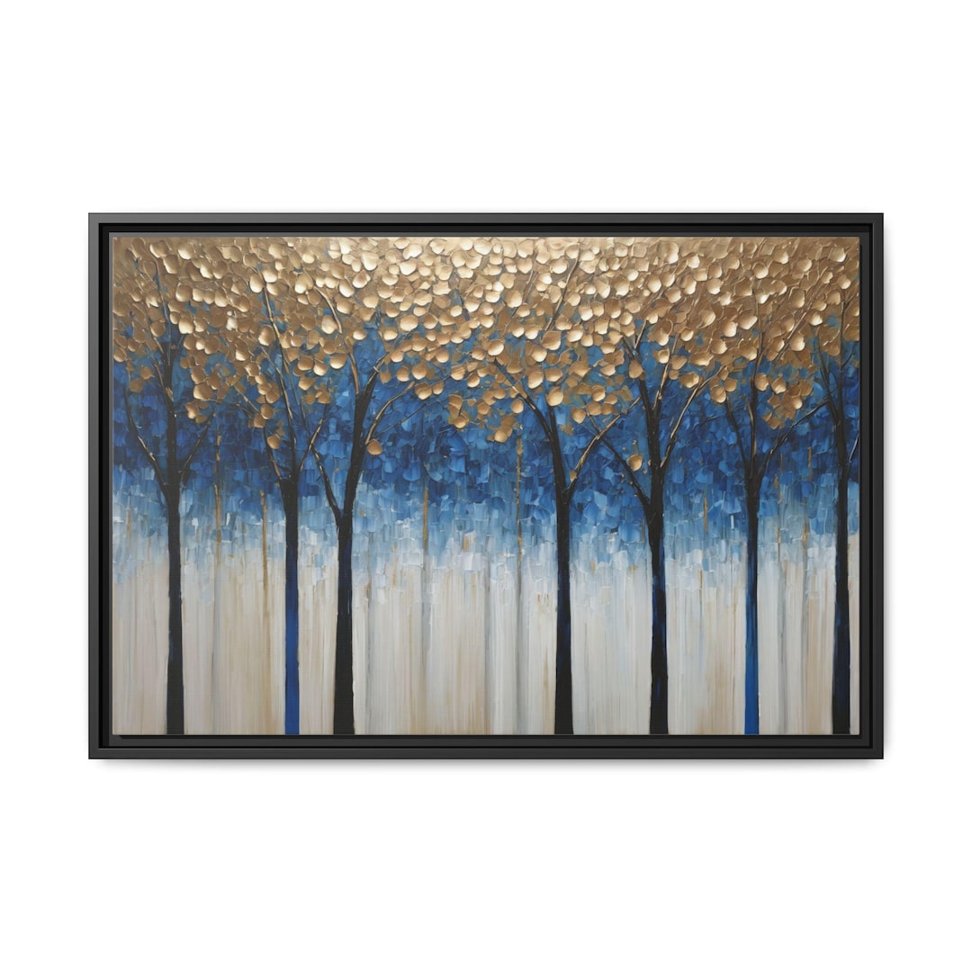 Large Blue & Gold Abstract Oil Painting Print on Canvas – Minimalist ...
