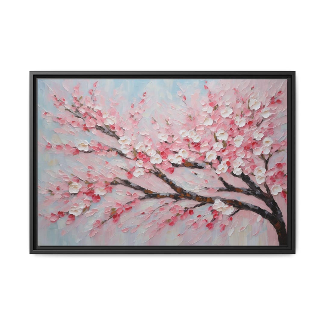 Cherry Blossom Oil Painting Print – Pink Floral Wall Art, Elegant ...