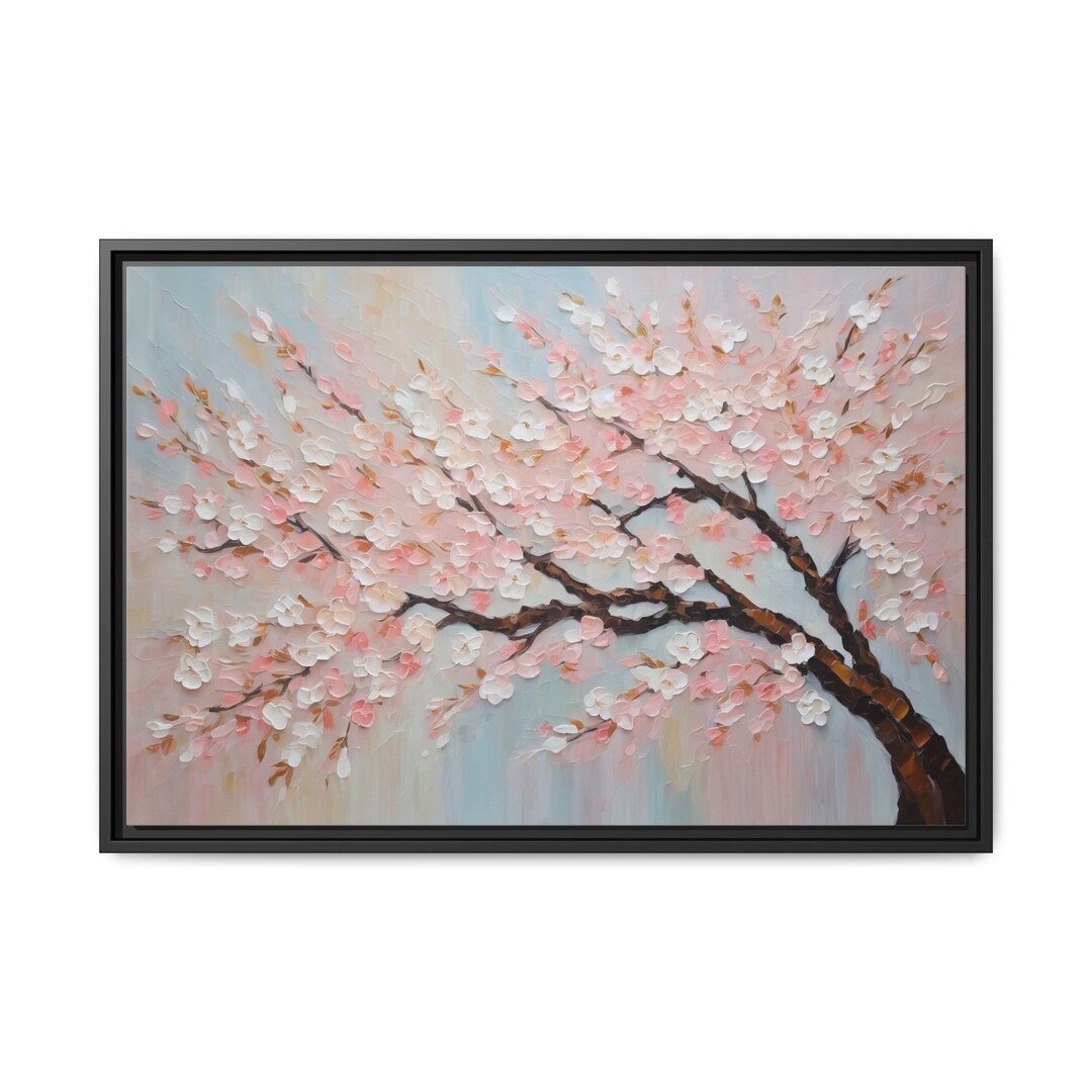 Cherry Blossom Oil Painting Print – Pink Floral Wall Art, Elegant ...