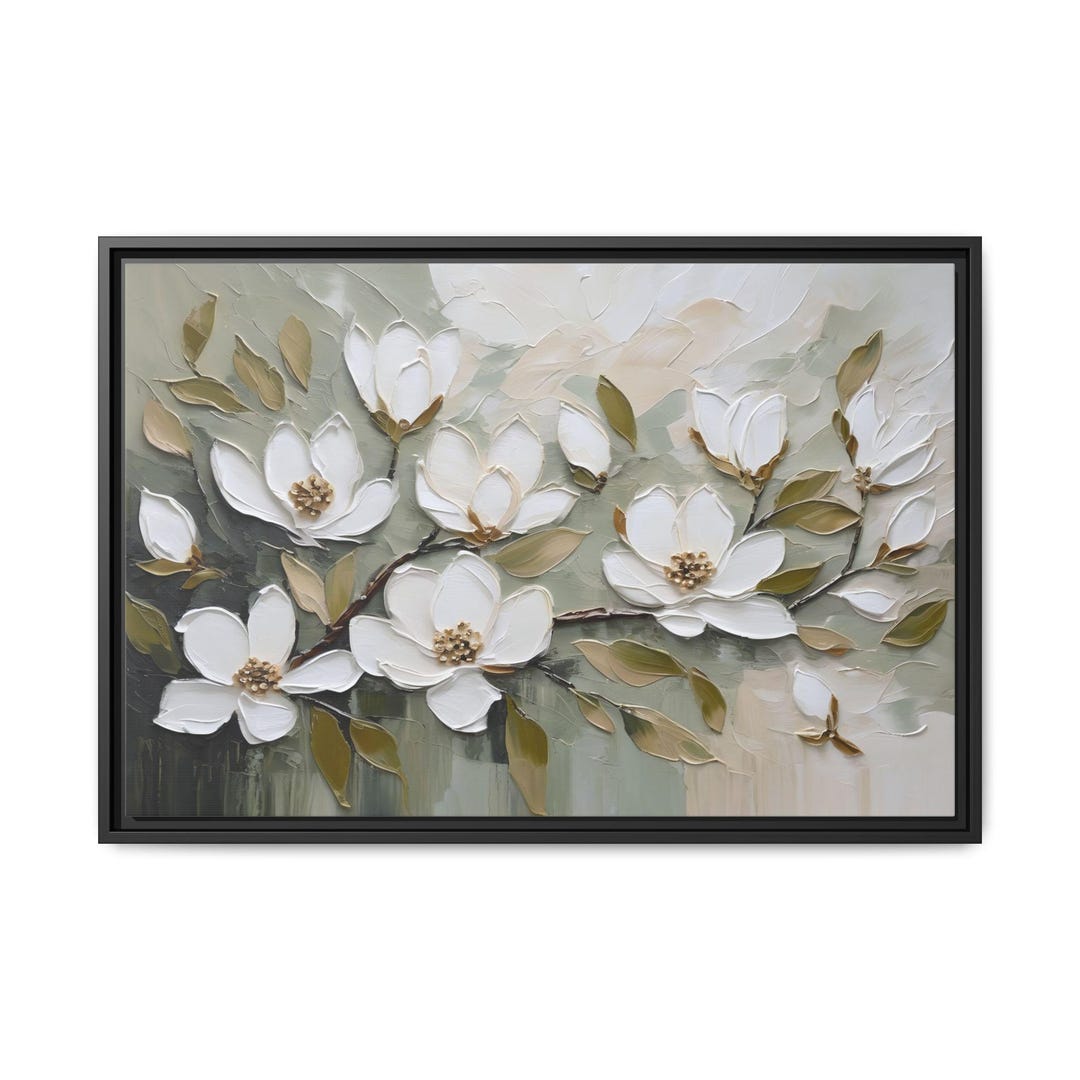 Magnolia Blossom Oil Painting Print on Canvas – White Floral Wall Art ...