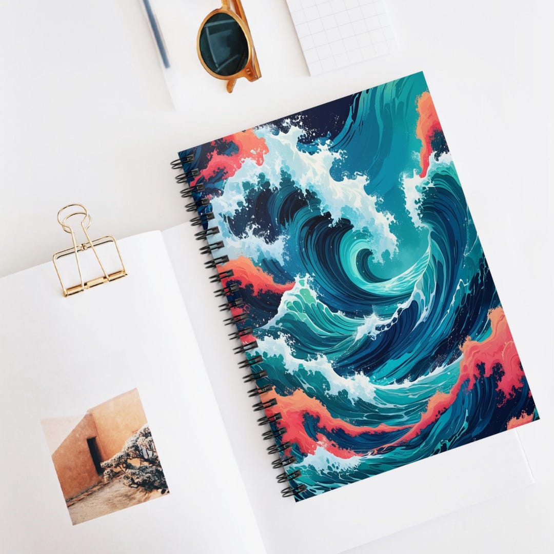 Ocean Waves Spiral Notebook - Abstract Beach Art, Ruled Line Journal - Etsy