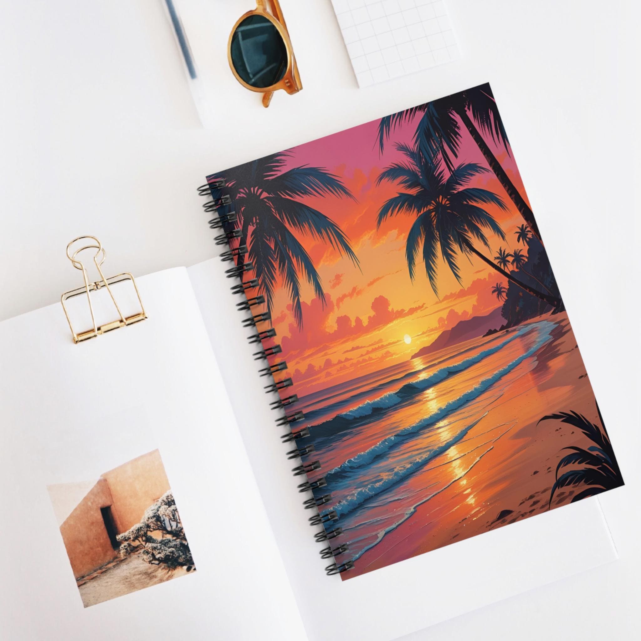 Cuaderno Espiral Con Diseño Tropical Y De Playa - Tapa Dura, 5.5 X 8.3 Pulgadas, Ideal Para Notas O Regalo