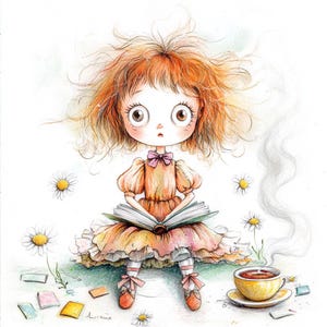 Whimsical Reading Girl Clipart – 10 High-Res Watercolor JPGs – Cozy Book Lover Art for Journals & Scrapbooking
