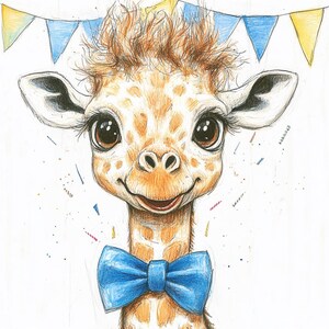 Smiling Giraffe Party Clipart – 10 High-res Blue Bow Tie Animal Jpgs ...