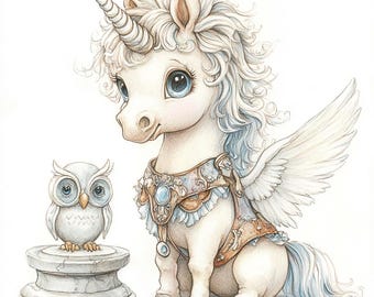 BaseMythical Greek Unicorn Clipart – 10 High-Res Watercolor JPGs – Pegasus-Inspired Fantasy Art for Crafts & Journals