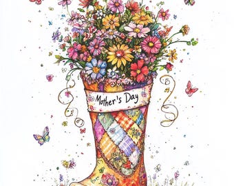 Mother’s Day Flowers Clipart – 10 High-Res Watercolor JPGs – Floral Tea Cups & Boots for Cards and Crafts
