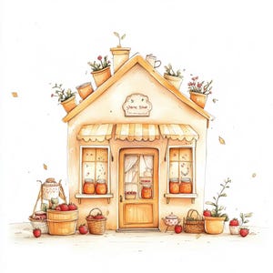 Clipart lunatique de la boutique de confitures - 10 fichiers JPG haute résolution - Conserves de fraises Cottagecore Art pour le journal indésirable et les travaux manuels