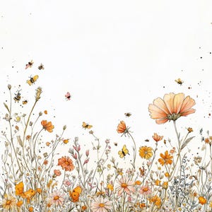 Wildflower Meadow Clipart – 10 High-Res Floral Field JPGs – Watercolor Flowers and Bees for Journals & Crafts