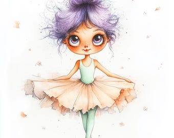 Whimsical Ballerina Clipart – 10 High-Res Watercolor Ballet Girl JPGs – Cute Dance Clip Art for Junk Journaling, Crafts, Scrapbooking