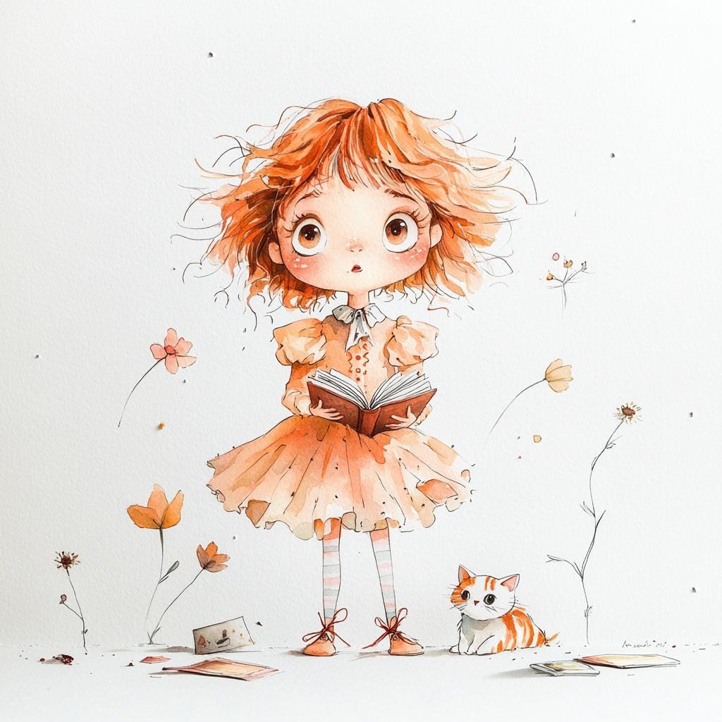 Whimsy Reading Whimsical Reading Girl Clipart – 10 High-res Watercolor Jpgs – Cozy ...