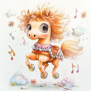 Musical Carousel Pony Clipart – 10 High-Res Whimsical JPGs – Pastel Horse Clip Art for Crafts & Journaling