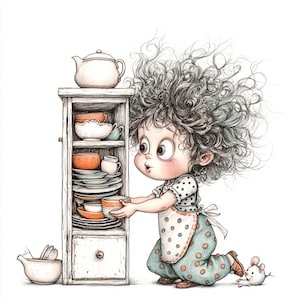 Baking and Kitchen Chores Clipart – 10 High-Res Watercolor JPGs – Whimsical Cooking Kids Art for Crafts and Journals