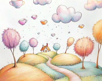 Whimsical Landscape Clipart – 10 High-Res Watercolor JPGs – Fantasy Scenery Art for Journals, Cards, Scrapbooking