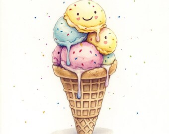 Whimsical Ice Cream Clipart – 10 High-Res Dessert JPGs – Sweet Summer Treats for Journaling & Crafts