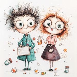 Whimsical Doctor & Nurse Clipart – 10 High-Res Watercolor Medical Character JPGs – Cute Healthcare Clip Art for Journals, Cards, Scrapbook