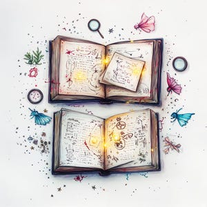 Clipart di libri di incantesimi magici - 10 JPG ad acquerello ad alta risoluzione - Arte fantasy Grimoire per diari, agende, album di ritagli