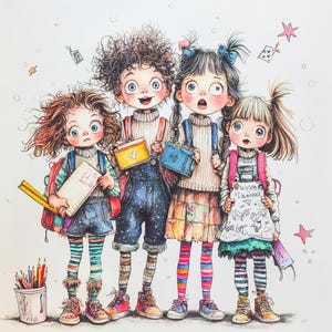 Grillige schoolkinderen clipart – 10 aquarel klas karakter jpg's – terug naar school kunst voor tijdschriften, ambachten, scrapbooking