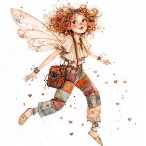 Patchwork Fairy Clipart – 10 High-Res Watercolor JPGs – Whimsical Fantasy Art for Scrapbooking, Crafts, Journals