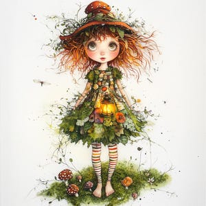 Clipart fille fée des forêts – 10 fichiers JPG aquarelle haute résolution – Illustration fantaisiste de la forêt pour carnets, cartes, scrapbooking