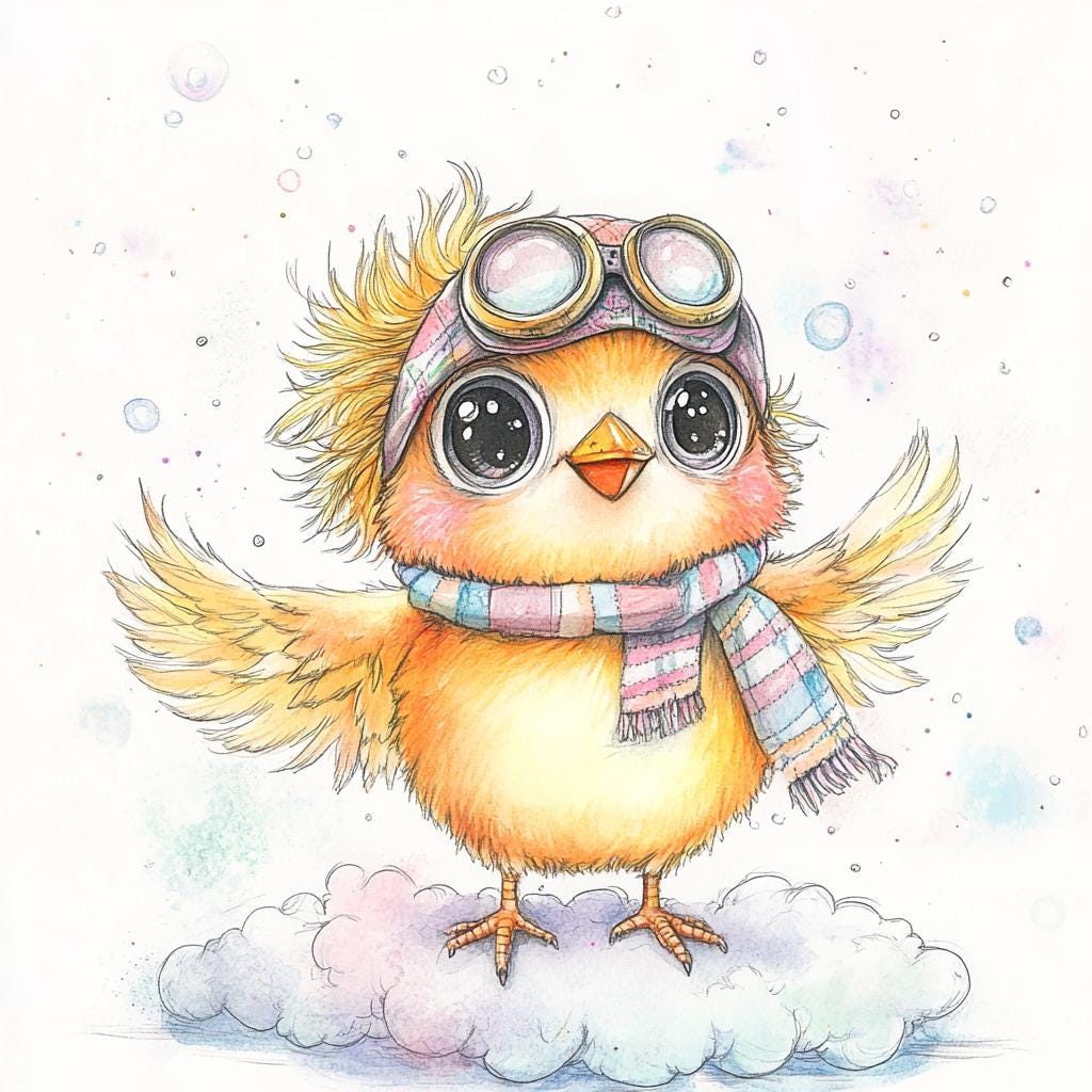 Aviator Bird Clipart – 10 High-res Watercolor Jpgs – Cute Flying Chick ...